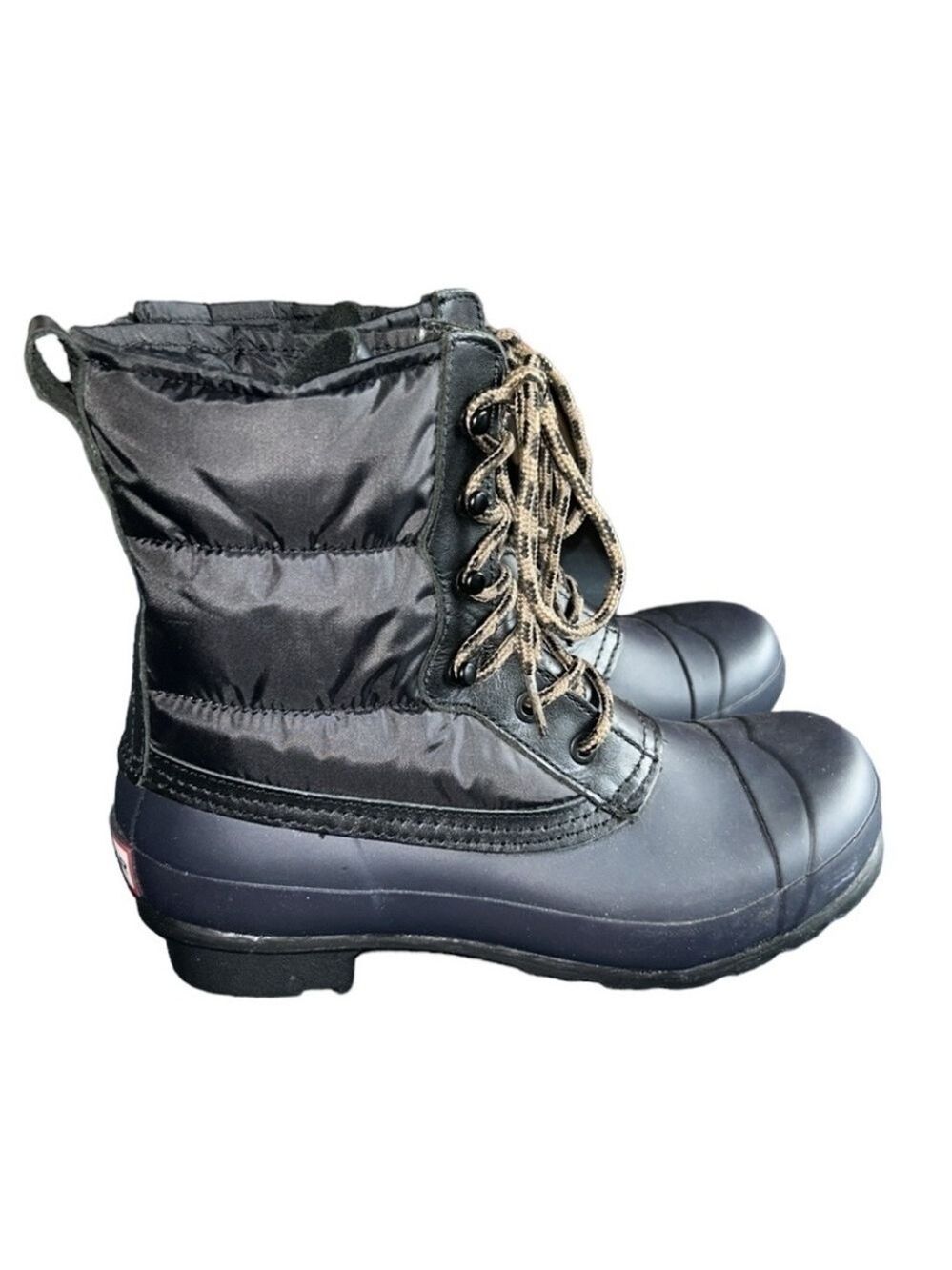 HUNTER Original Women's Short Quilted Puffer Lace-Up Boot in Navy Blue Size 7
